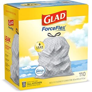 Glad Tall Kitchen Drawstring Trash Bags - Odorshield 13 Gallon White Trash Bag, Febreze Fresh Clean, White, Not Applicable, Febreze - Fresh Clean, 110 Count