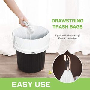 1.2 Gallon 220pcs Strong Drawstring Trash Bags Garbage Bags by Teivio, Bathroom Trash Can Bin Liners, Code a fit 4.5-5 Liter, 0.8-1.2 and 1-1.3 Gal, Small Plastic Bags for home office kitchen, White