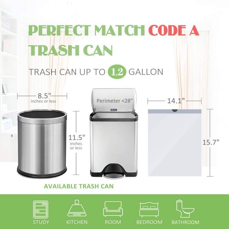 1.2 Gallon 220pcs Strong Drawstring Trash Bags Garbage Bags by Teivio, Bathroom Trash Can Bin Liners, Code a fit 4.5-5 Liter, 0.8-1.2 and 1-1.3 Gal, Small Plastic Bags for home office kitchen, White