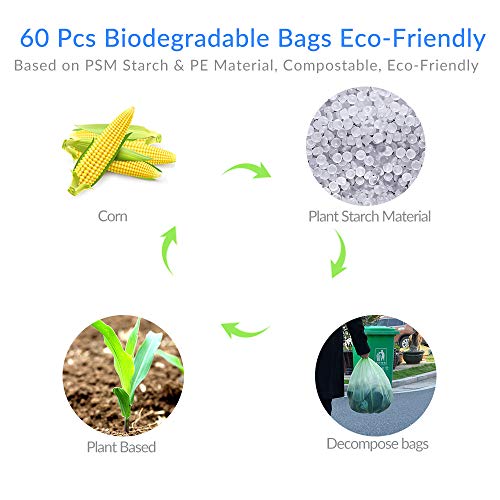 Biodegradable Trash Bags 13 Gallon for Kitchen Tall Trash Can, 0.97 Mil Thicken Large Garbage Bags Recycling Lawn Trash Can Liner Green 60 Counts