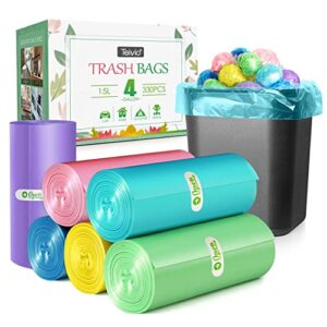 4 gallon 330pcs strong trash bags colorful clear garbage bags, bathroom trash can bin liners, small plastic bags for home office kitchen, fit 12-15 liter, 3,3.5,4.5 gal,multicolor