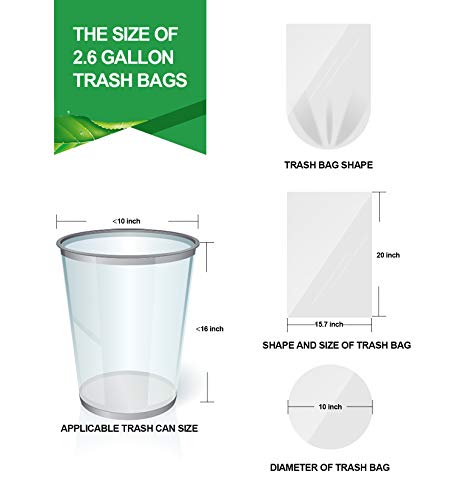 Small Clear Trash Bags FORID 2.6 Gallon Garbage Bags Wastebasket Bin Liners 330 Count Plastic Trash Bags for Bathroom Bedroom Office Garbage Can 10 Liters