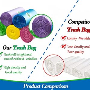 4 Gallon Small Garbage Bags 250 Counts,Trash Bag Bin Liners, 15-Liters Bin Bags Wastebasket Bags for home office kitchen Trash Can,Bathroom,Bedroom 5 Color