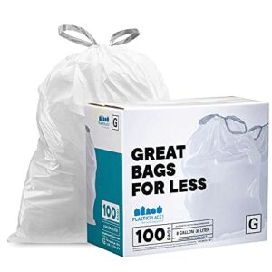 plasticplace tra165wh simplehuman (x) code g compatible (100 count) │ white drawstring garbage liners 8 gallon / 30 liter │ 17.5″ x 28″