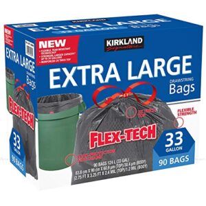 kirkland signature flex-tech 33 gallon trash bag, 90count, 1count