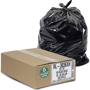 aluf plastics – rl-3036xh 20-30 gallon trash can liners (100 count) – 30″ x 36″ – thick 1.5 mil equivalent black trash bags for bathroom, kitchen, office, industrial, commercial, recycling and more