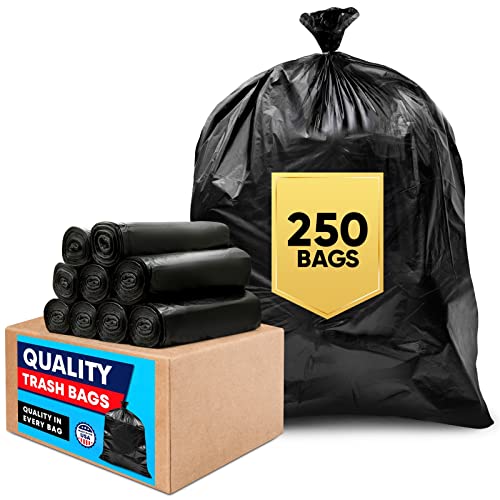 Tasker 33 Gallon Trash Bags (Value 250 Bags), Black Garbage Bags 30 Gallon - 32 Gallon - 33 Gallon - 35 Gallon. High Density Bags