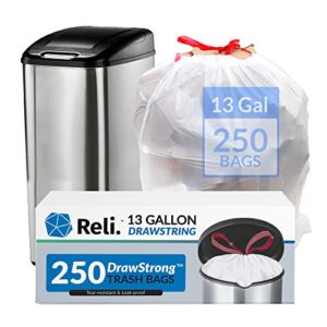 reli. tall kitchen drawstring trash bags 13 gallon | 250 count bulk | kitchen garbage bags | white | 13 gallon – 16 gallon capacity