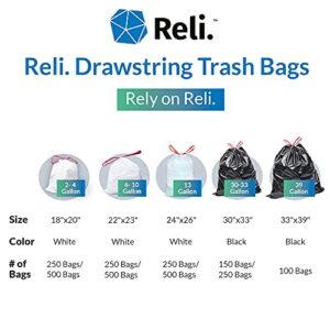 Reli. Tall Kitchen Drawstring Trash Bags 13 Gallon | 250 Count Bulk | Kitchen Garbage Bags | White | 13 Gallon - 16 Gallon Capacity