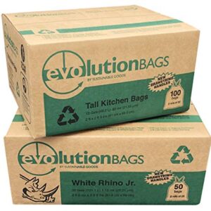 **NEW** Evolution Trash Bag Tall Kitchen DRAWSTRING, 100 bags/box, made with 70% CERTIFIED PCR material