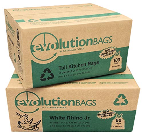 **NEW** Evolution Trash Bag Tall Kitchen DRAWSTRING, 100 bags/box, made with 70% CERTIFIED PCR material