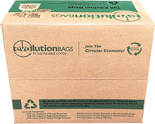 **NEW** Evolution Trash Bag Tall Kitchen DRAWSTRING, 100 bags/box, made with 70% CERTIFIED PCR material