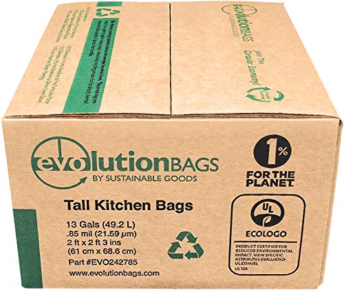 **NEW** Evolution Trash Bag Tall Kitchen DRAWSTRING, 100 bags/box, made with 70% CERTIFIED PCR material