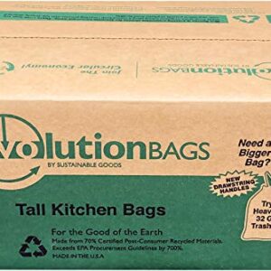 **NEW** Evolution Trash Bag Tall Kitchen DRAWSTRING, 100 bags/box, made with 70% CERTIFIED PCR material