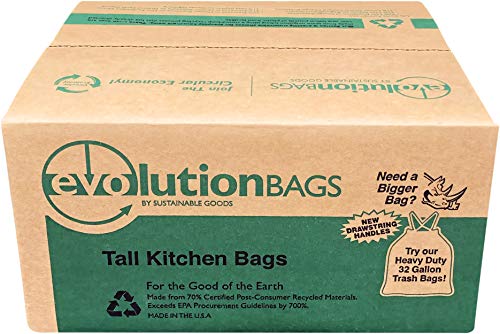 **NEW** Evolution Trash Bag Tall Kitchen DRAWSTRING, 100 bags/box, made with 70% CERTIFIED PCR material