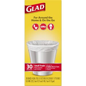 Glad Small Trash Bags - 4 Gallon White Trash Bag - 30 Count