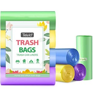 2.6 gallon 80 counts strong trash bags garbage bags by teivio, bathroom trash can bin liners, small plastic bags for home office, multicolor