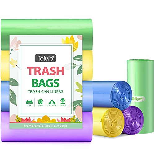 2.6 Gallon 80 Counts Strong Trash Bags Garbage Bags by Teivio, Bathroom Trash Can Bin Liners, Small Plastic Bags for home office, Multicolor