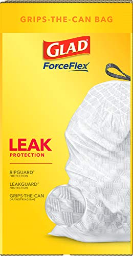 GLAD ForceFlex Tall Drawstring Trash Bags, 13 Gallon White Trash Bags for Tall Kitchen Trash Can, Unscented Leak Protection Bags, 120 Count - Packaging May Vary