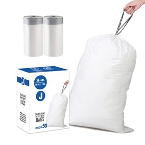 simplelisa code j (50 count) 10-10.5 gallon heavy duty drawstring plastic trash bags compatible with simplehuman code j | 1.2 mil | white garbage can liners 10-10.5 gallon/38-40 liter