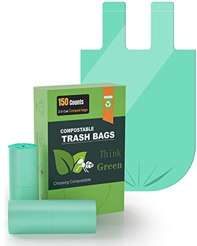 AYOTEE Biodegradable Trash Bags,2.6 Gallon Trash Bag with Handle,150 Count Strong Small Compost Bags for Countertop Bin,Small Garbage Bags for Bathroom Trash Can, Home Kitchen Office Fit 10 Liter