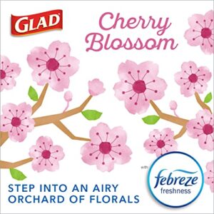 Glad OdorShield Small Drawstring Trash Bags, 4 Gallon Trash Bag, Febreze Cherry Blossom, 34 Count (Package May Vary)