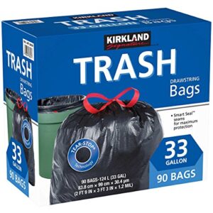 kirkland signature drawstring trash bags – 33 gallon – xl size – (90 count)