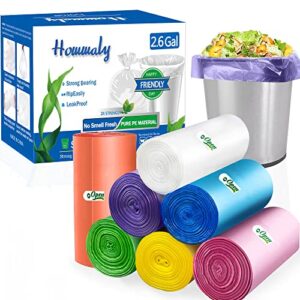 2.6 Gallon/350pcs Multicolr small Trash Bags Strong Garbage Bags, Bathroom mini Trash Can Bin Liners, Plastic Bags for home office, waste basket liner, fit 10 Liter,1,1.2,1.5,2,2.6,3Gal（Multicolr 350）