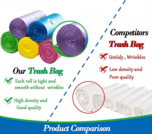 2.6 Gallon/350pcs Multicolr small Trash Bags Strong Garbage Bags, Bathroom mini Trash Can Bin Liners, Plastic Bags for home office, waste basket liner, fit 10 Liter,1,1.2,1.5,2,2.6,3Gal（Multicolr 350）
