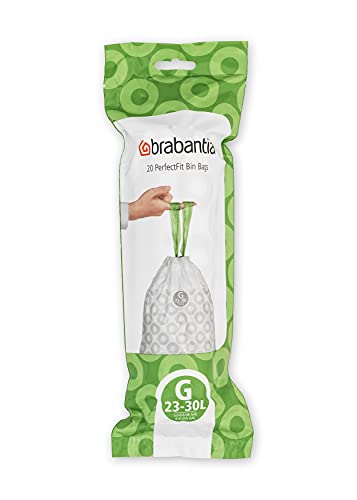 Brabantia PerfectFit Trash Bags (Size G/6-8 Gal) Thick Plastic Trash Can Liners with Drawstring Handles (120 Bags)