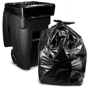 65 gallon trash bags for toter, (value-pack 50 bags w/ties) 64 gallon large black heavy duty garbage bags, 50″w x 60″h.