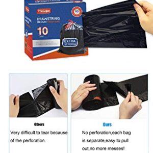 Feiupe 10 Gallon Drawstring Trash Bag Garbage Bag Trash Can Liner,0.9 Mil,90 Count (Black, 10 Gallon)