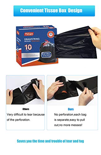 Feiupe 10 Gallon Drawstring Trash Bag Garbage Bag Trash Can Liner,0.9 Mil,90 Count (Black, 10 Gallon)