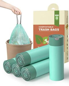 1.2 gallon trash can liners,125 counts drawstring mini trash bags, strong small compostable trash bags small bathroom trash bags for home kitchen office fit 4.5-5 liter trash can,1-1.5 gallon (green)