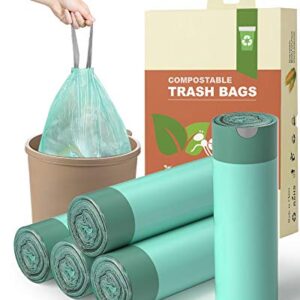 1.2 Gallon Trash Can Liners,125 Counts Drawstring Mini Trash Bags, Strong Small Compostable Trash Bags Small Bathroom Trash Bags for Home Kitchen Office Fit 4.5-5 Liter Trash Can,1-1.5 Gallon (Green)