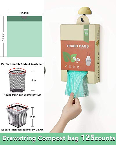 1.2 Gallon Trash Can Liners,125 Counts Drawstring Mini Trash Bags, Strong Small Compostable Trash Bags Small Bathroom Trash Bags for Home Kitchen Office Fit 4.5-5 Liter Trash Can,1-1.5 Gallon (Green)