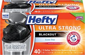 hefty ultra strong blackout kitchen trash bags – 13 gallon, 40 count
