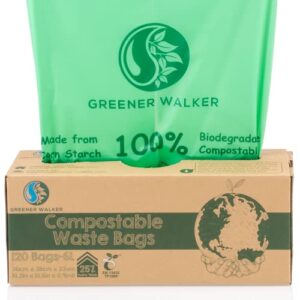 greener walker 25% extra thick compostable trash bags, 1.6 gallon-120bags, food kitchen waste bags with en13432 certified