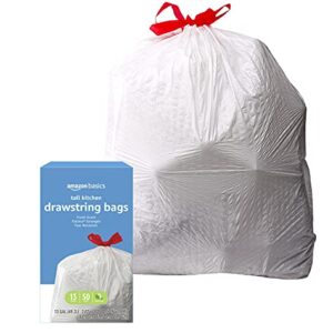 Amazon Basics Flextra Tall Kitchen Drawstring Trash Bags, Fresh Scent, 13 Gallon, 50 Count