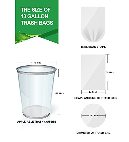 FORID Clear Medium Trash Bags - 13 Gallon Plastic Garbage Bags Tall Strong Can Liners 55 Liter Wastebasket Liners 50 Counts in 3 Rolls for Kitchen Home Office Camping