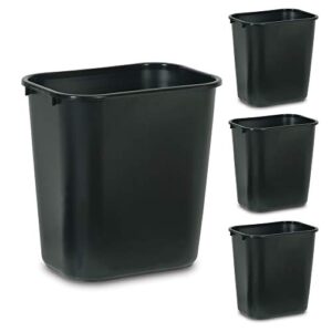 rubbermaid commercial products plastic wastebasket/trash can, 7-gallon/28-quart, black, for bedroom/bathroom/office, fits under desk/cabinet/sink, pack of 4