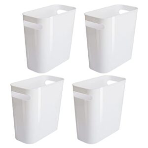 vtopmart 4 pack plastic small trash can, 1.5 gallon/5.7 l office trash can, white trash bin with built-in handle, slim waste basket for bathroom, bedroom, home office, living room, kitchen