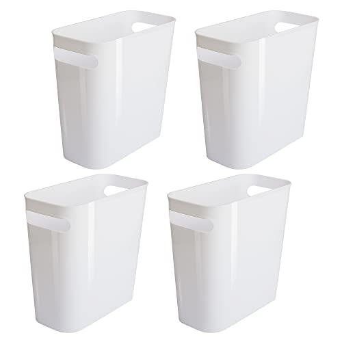 Vtopmart 4 Pack Plastic Small Trash Can, 1.5 Gallon/5.7 L Office Trash Can, White Trash Bin with Built-in Handle, Slim Waste Basket for Bathroom, Bedroom, Home Office, Living Room, Kitchen