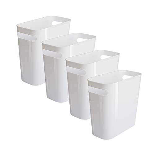 Vtopmart 4 Pack Plastic Small Trash Can, 1.5 Gallon/5.7 L Office Trash Can, White Trash Bin with Built-in Handle, Slim Waste Basket for Bathroom, Bedroom, Home Office, Living Room, Kitchen