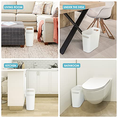 Vtopmart 4 Pack Plastic Small Trash Can, 1.5 Gallon/5.7 L Office Trash Can, White Trash Bin with Built-in Handle, Slim Waste Basket for Bathroom, Bedroom, Home Office, Living Room, Kitchen