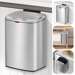 kitchen hanging compost bin, 8l/2.11gal stainless-steel small trash can with lid for counter top & under sink, 2 in 1 detachable indoor compost bin for cupboard/kitchen/bedroom/camping