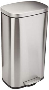 amazon basics 30 liter / 7.9 gallon soft-close, smudge resistant trash can with foot pedal – brushed stainless steel, satin nickel finish
