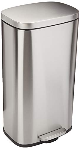 Amazon Basics 30 Liter / 7.9 Gallon Soft-Close, Smudge Resistant Trash Can with Foot Pedal - Brushed Stainless Steel, Satin Nickel Finish