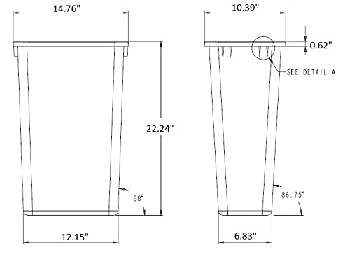 Hardware Resources Indoor Trash Bin - 13-Gallon Garbage Disposal Container - Waste Basket for Home, Kitchen, Commercial Use - Works Pullout Systems - 22-1/2" x 14-7/8" x 10-1/4", Gray