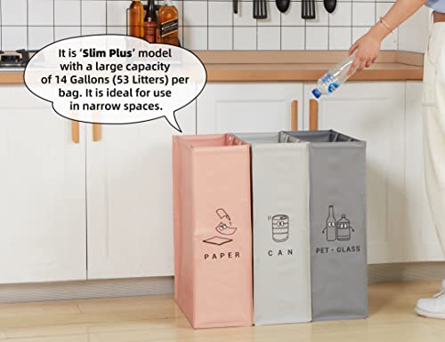 ECOWAN LIVING Recycle Bin, Trash Bin, Recycling Bins for Kitchen Home, Recyclable Waste Trash Sorting Organizer, Reusable Waterproof Compartment Container, Pack of 3 Bags